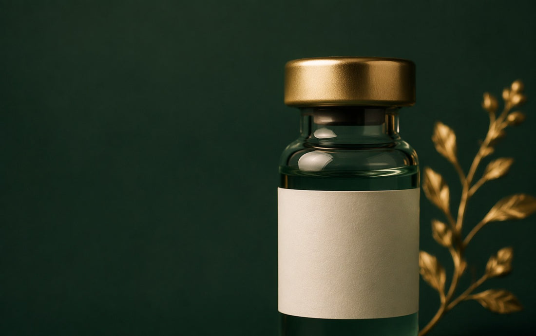 Close-up of a laboratory vial with a blank label