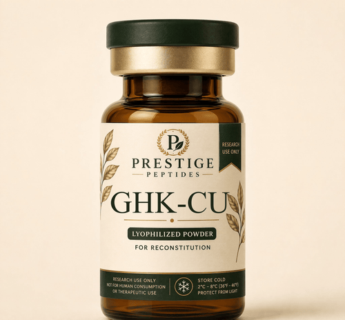 GHK-Cu research peptide vial by Prestige Peptides